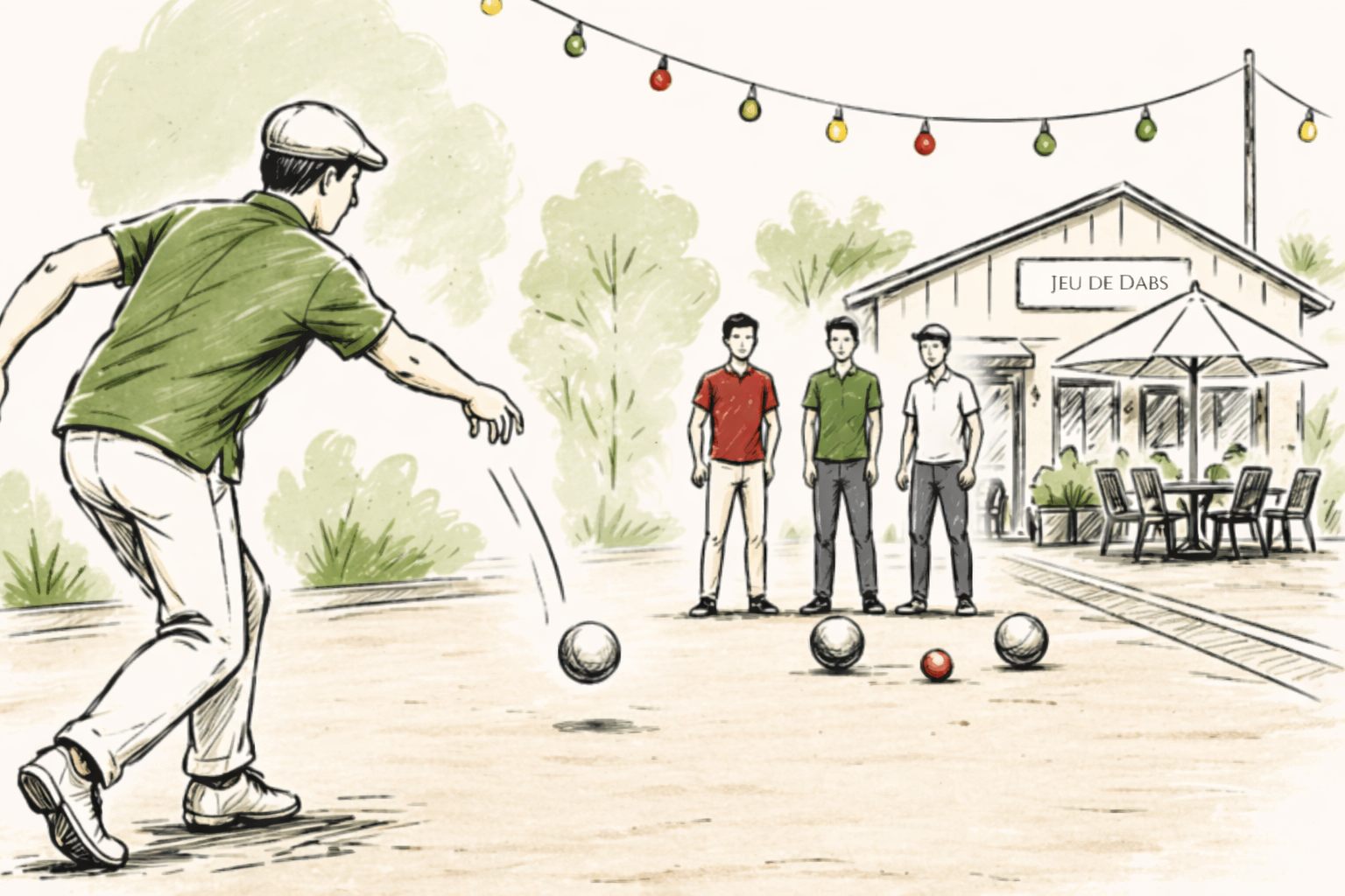 Jeu de boules speler tijdens een wedstrijd op het plein
